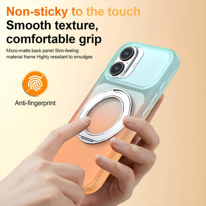 For iPhone 17 Phantom Skin Feel Gradient 360 Degree Rotating Holder Phone Case(Orange)
