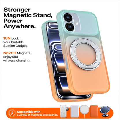 For iPhone 17 Phantom Skin Feel Gradient 360 Degree Rotating Holder Phone Case(Orange)