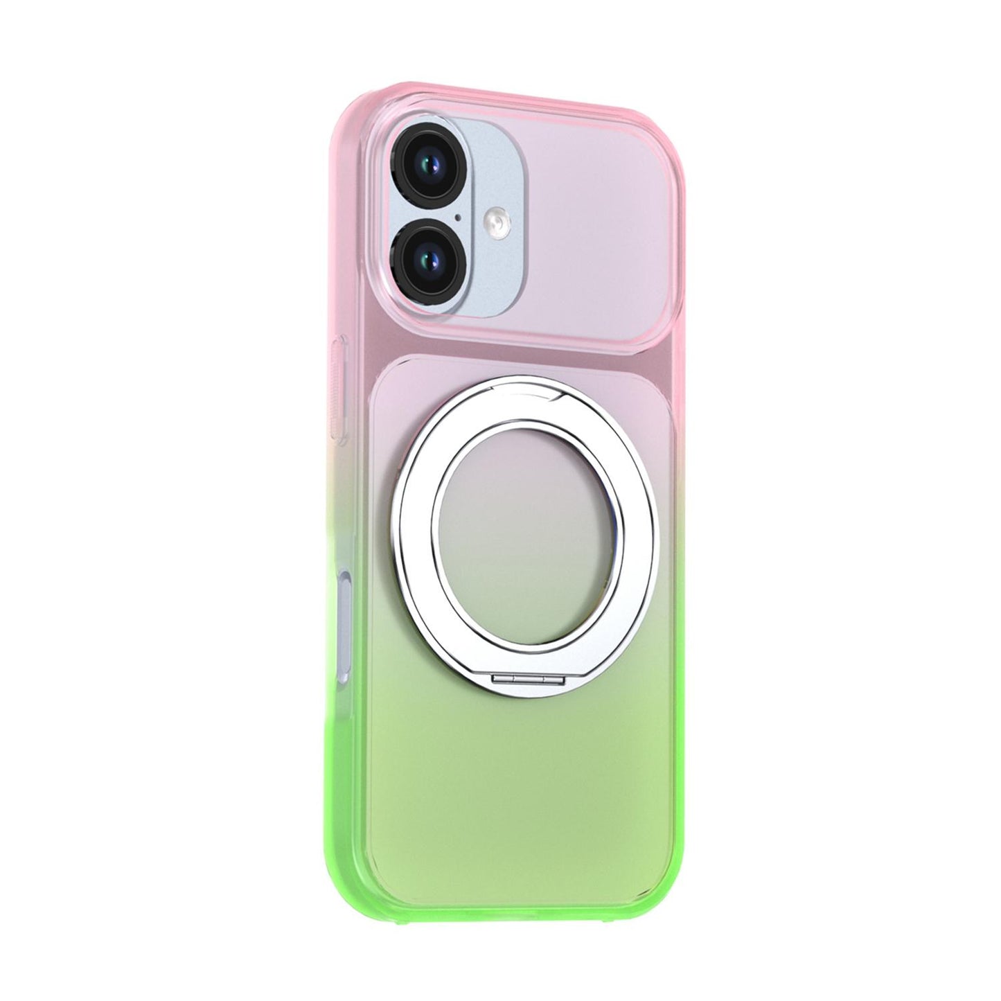 For iPhone 17 Phantom Skin Feel Gradient 360 Degree Rotating Holder Phone Case(Pink)