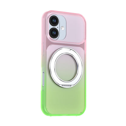 For iPhone 17 Phantom Skin Feel Gradient 360 Degree Rotating Holder Phone Case(Pink)