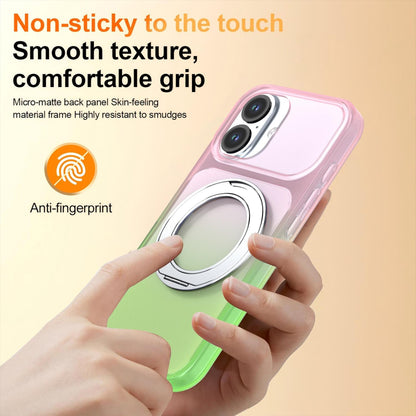 For iPhone 17 Phantom Skin Feel Gradient 360 Degree Rotating Holder Phone Case(Pink)