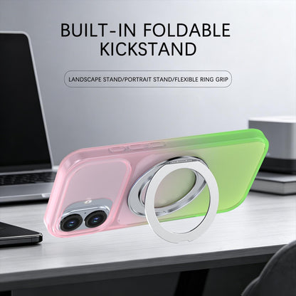 For iPhone 17 Phantom Skin Feel Gradient 360 Degree Rotating Holder Phone Case(Pink)