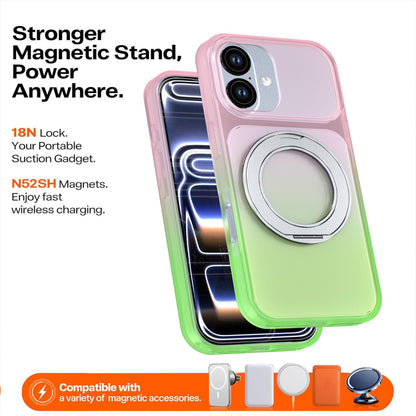 For iPhone 17 Phantom Skin Feel Gradient 360 Degree Rotating Holder Phone Case(Pink)