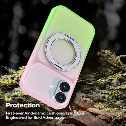 For iPhone 17 Phantom Skin Feel Gradient 360 Degree Rotating Holder Phone Case(Pink)