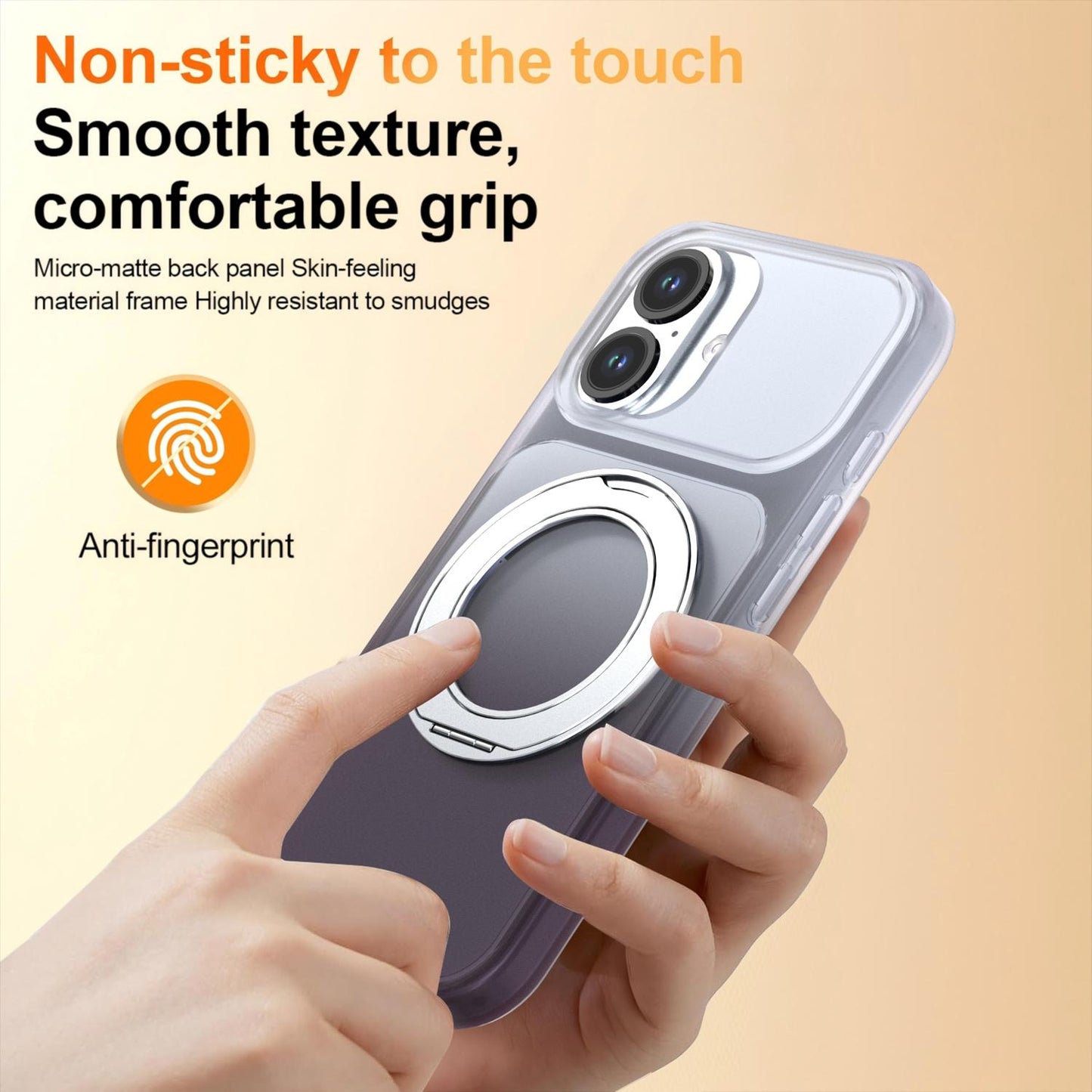 For iPhone 17 Phantom Skin Feel Gradient 360 Degree Rotating Holder Phone Case(Grey)