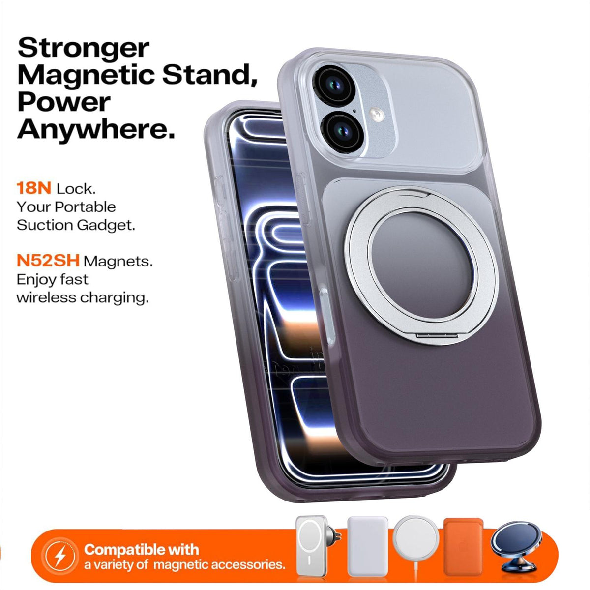 For iPhone 17 Phantom Skin Feel Gradient 360 Degree Rotating Holder Phone Case - Grey - EDA009999003C