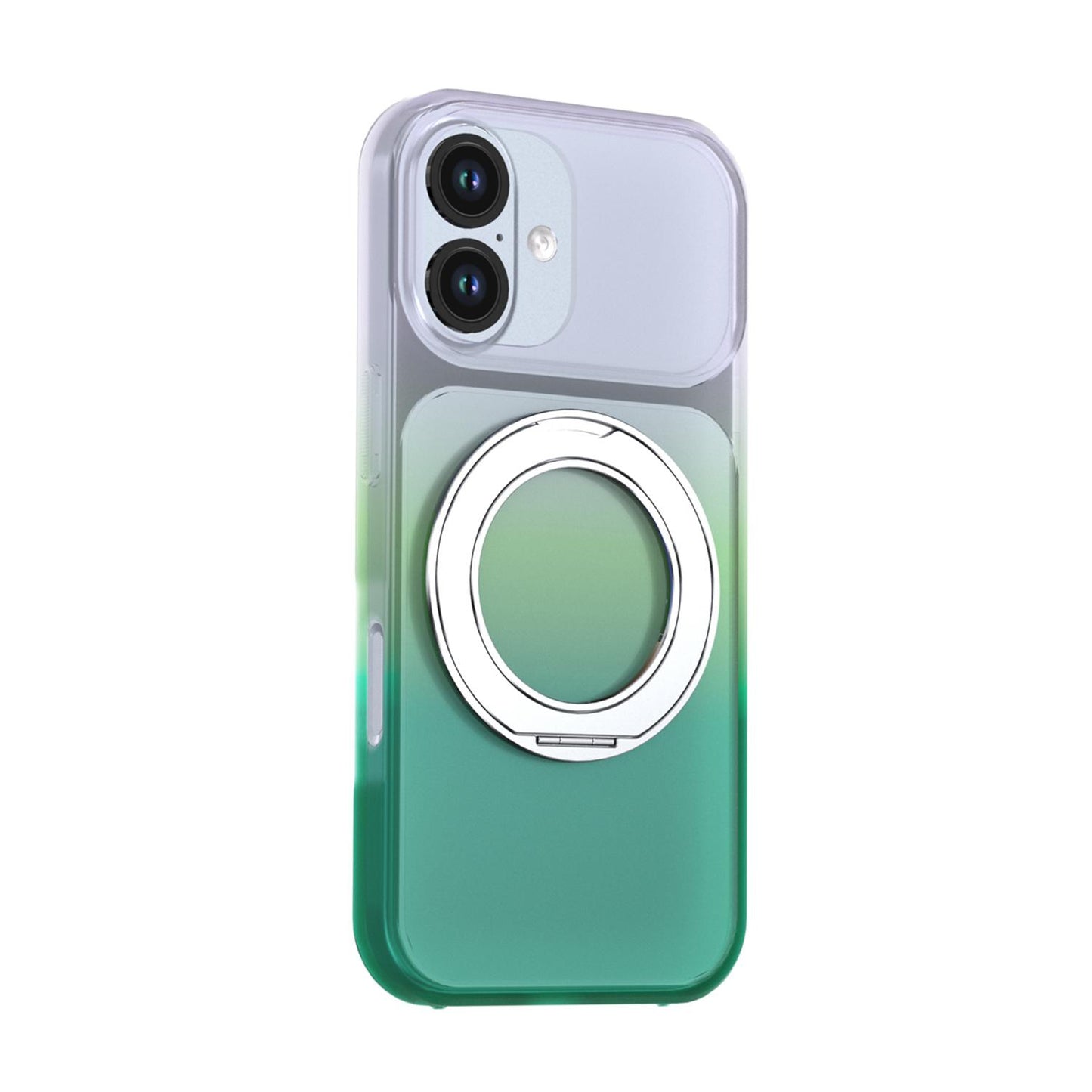 For iPhone 17 Phantom Skin Feel Gradient 360 Degree Rotating Holder Phone Case(Green)