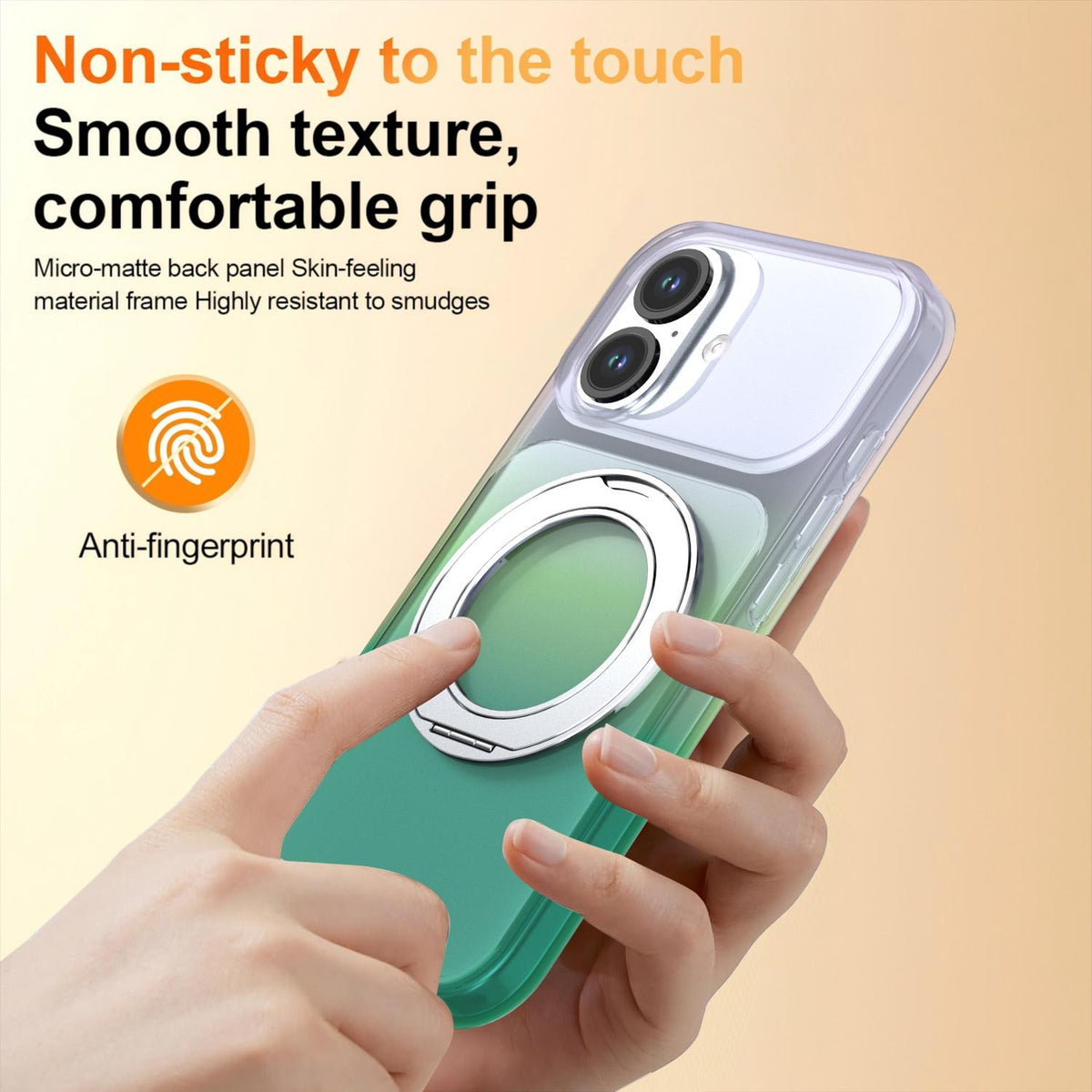 For iPhone 17 Phantom Skin Feel Gradient 360 Degree Rotating Holder Phone Case - Green - EDA009999003D