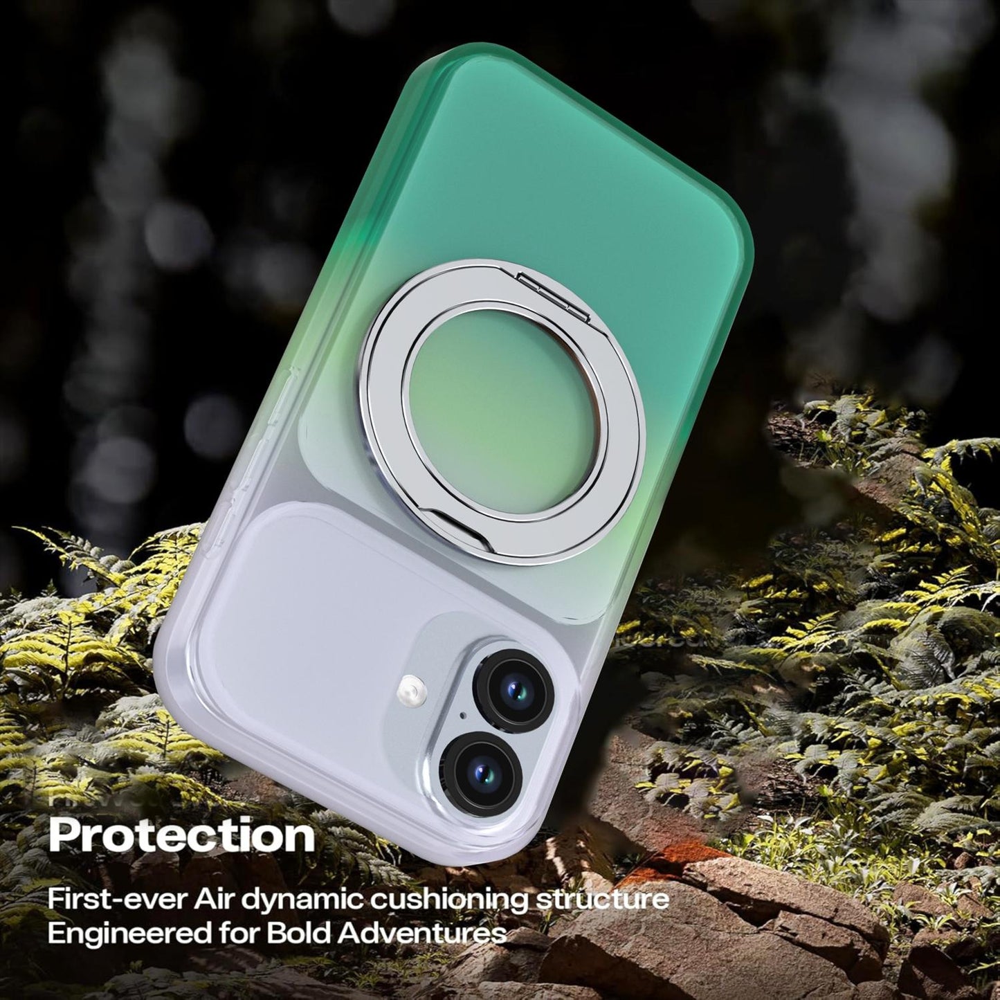For iPhone 17 Phantom Skin Feel Gradient 360 Degree Rotating Holder Phone Case(Green)