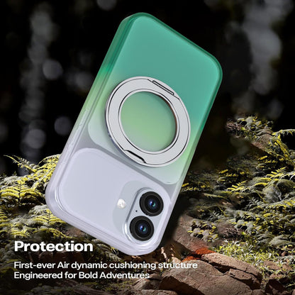 For iPhone 17 Phantom Skin Feel Gradient 360 Degree Rotating Holder Phone Case(Green)
