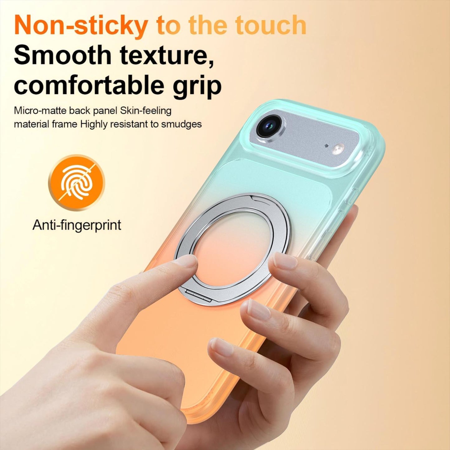 For iPhone Air Phantom Skin Feel Gradient 360 Degree Rotating Holder Phone Case(Orange)