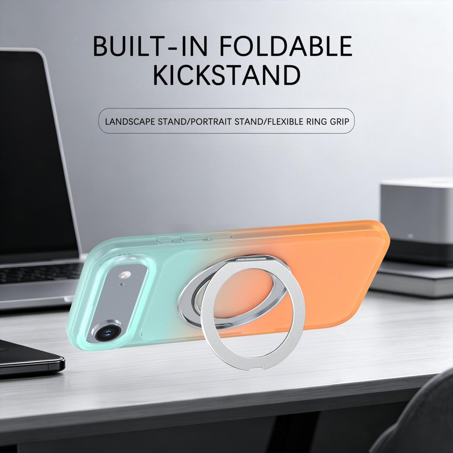 For iPhone Air Phantom Skin Feel Gradient 360 Degree Rotating Holder Phone Case(Orange)