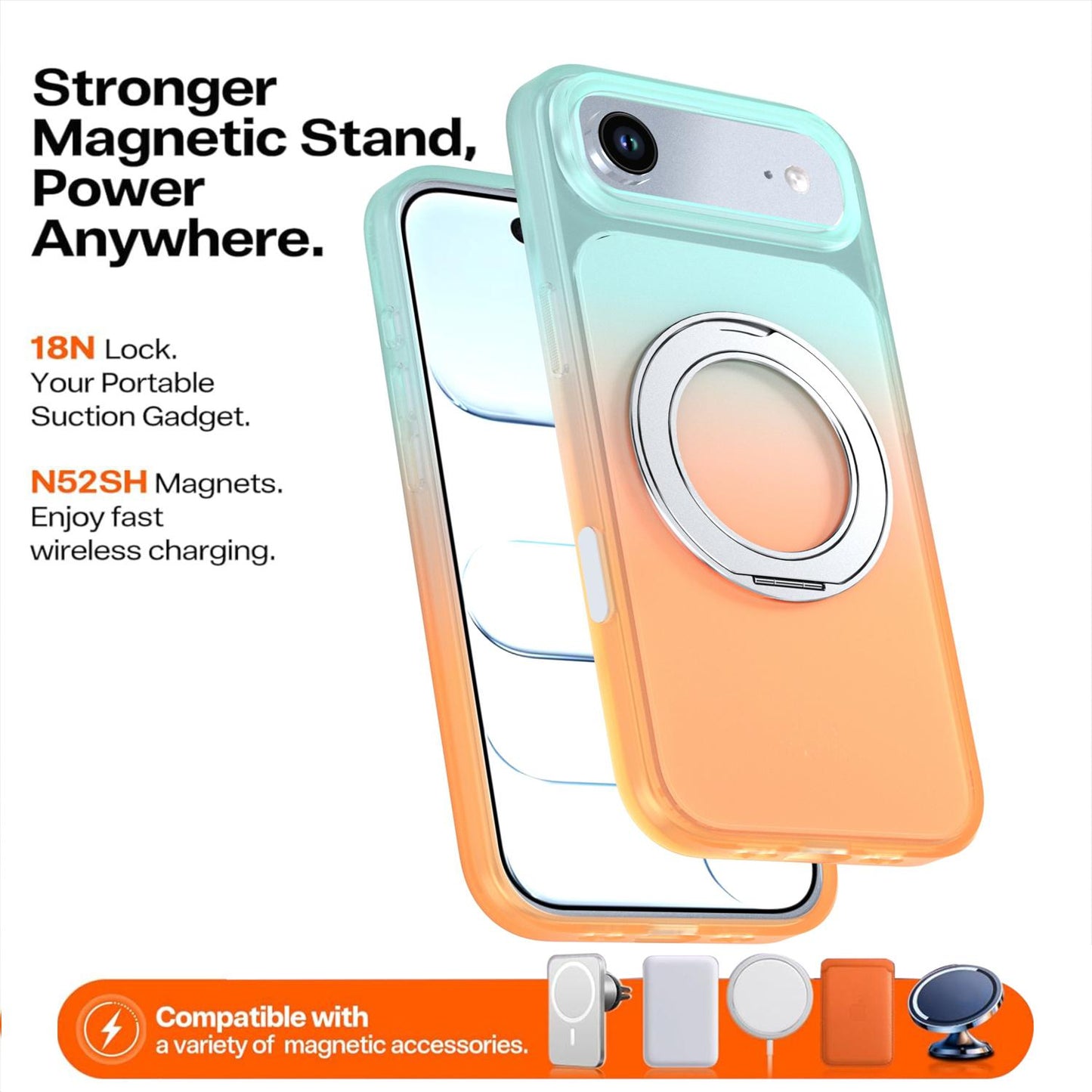 For iPhone Air Phantom Skin Feel Gradient 360 Degree Rotating Holder Phone Case(Orange)