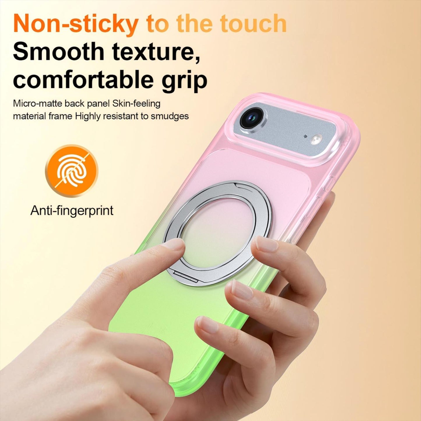For iPhone Air Phantom Skin Feel Gradient 360 Degree Rotating Holder Phone Case(Pink)