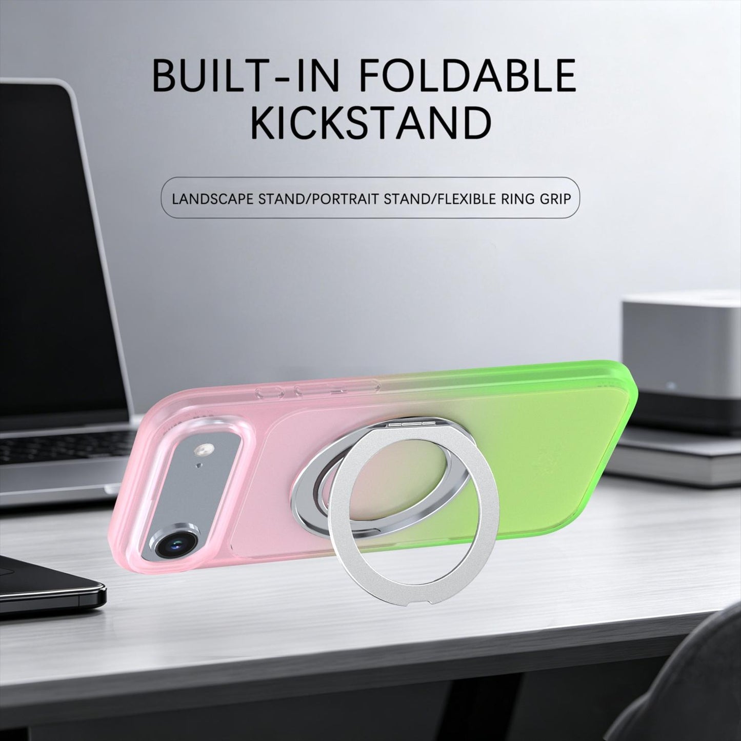 For iPhone Air Phantom Skin Feel Gradient 360 Degree Rotating Holder Phone Case(Pink)