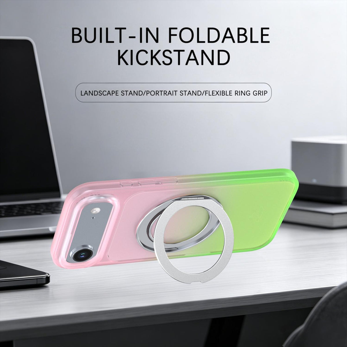 For iPhone Air Phantom Skin Feel Gradient 360 Degree Rotating Holder Phone Case - Pink - EDA009999004B