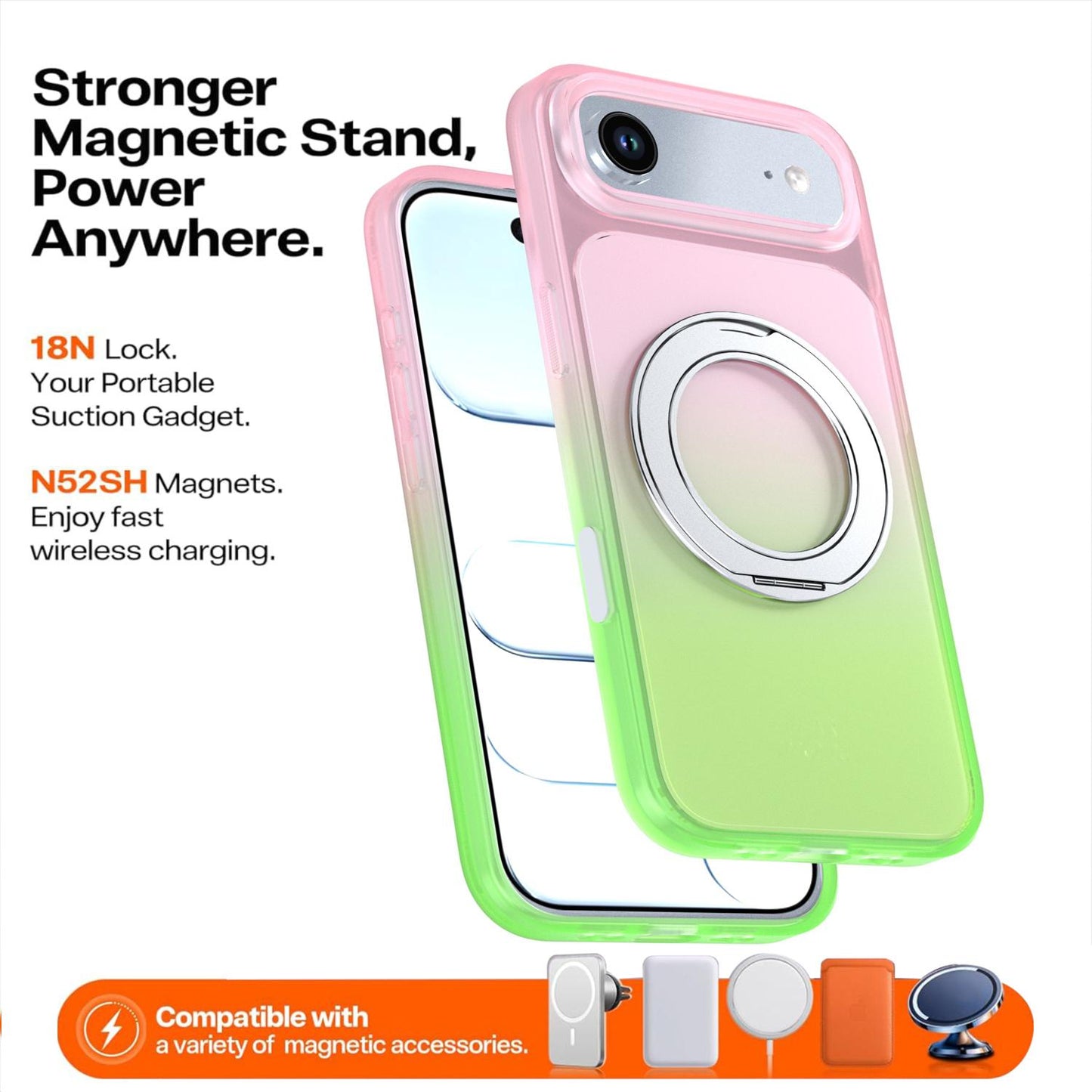 For iPhone Air Phantom Skin Feel Gradient 360 Degree Rotating Holder Phone Case(Pink)