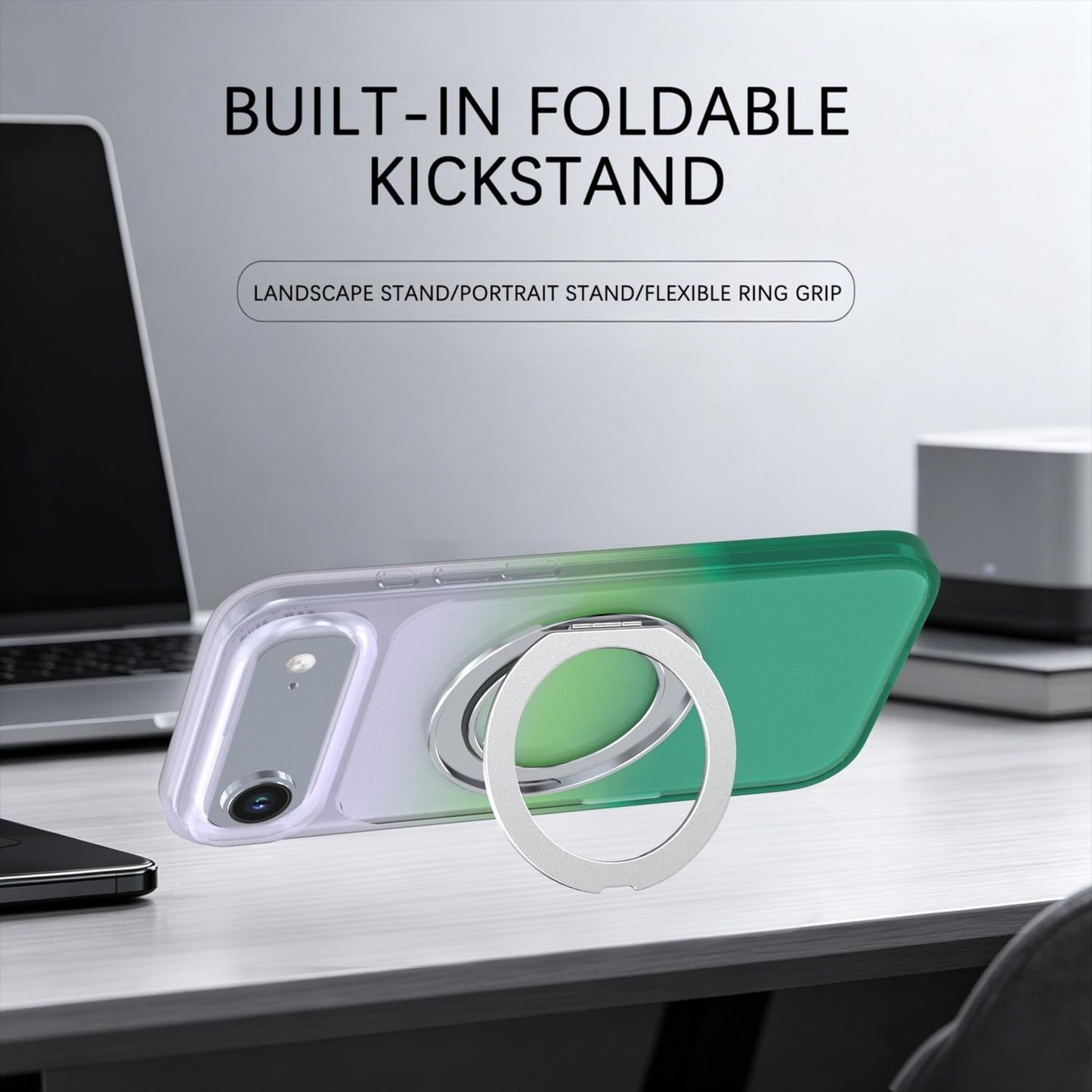 For iPhone Air Phantom Skin Feel Gradient 360 Degree Rotating Holder Phone Case(Green)