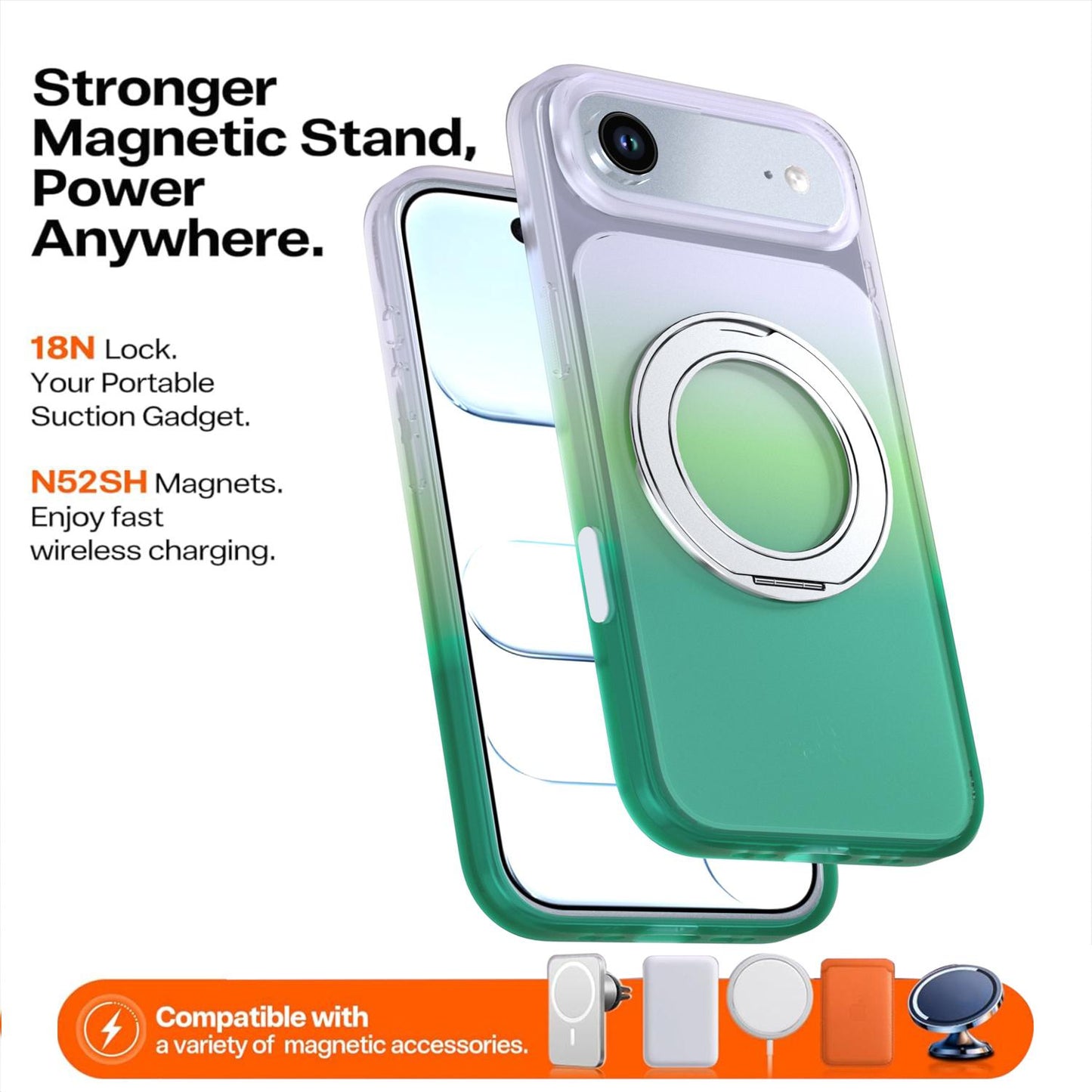 For iPhone Air Phantom Skin Feel Gradient 360 Degree Rotating Holder Phone Case(Green)