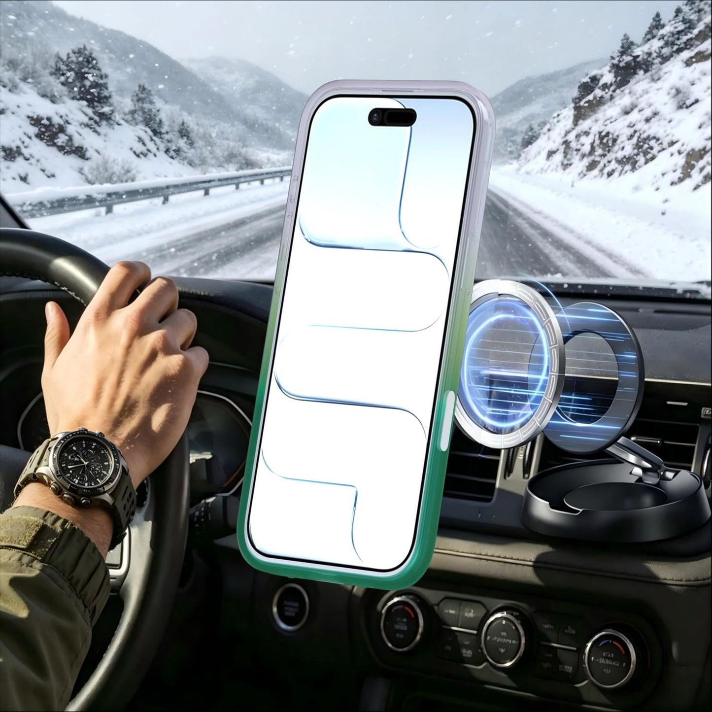For iPhone Air Phantom Skin Feel Gradient 360 Degree Rotating Holder Phone Case(Green)