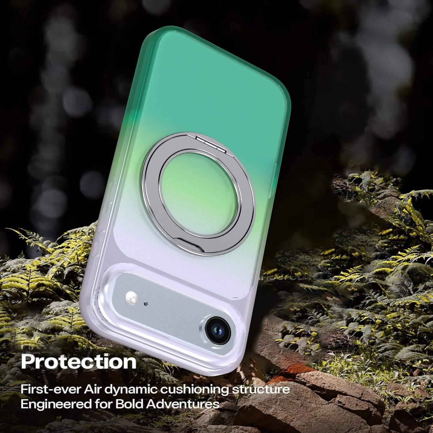 For iPhone Air Phantom Skin Feel Gradient 360 Degree Rotating Holder Phone Case(Green)