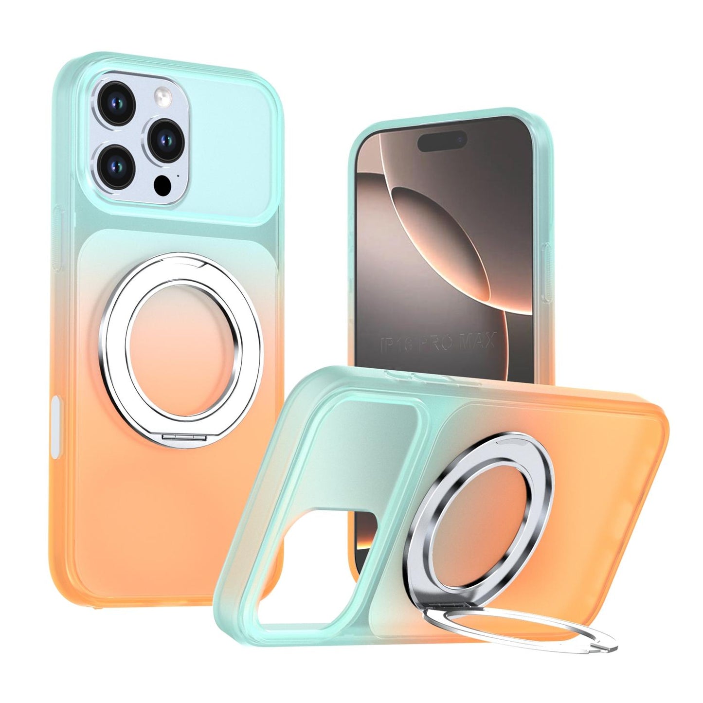 For iPhone 16 Pro Max Phantom Skin Feel Gradient 360 Degree Rotating Holder Phone Case(Orange)