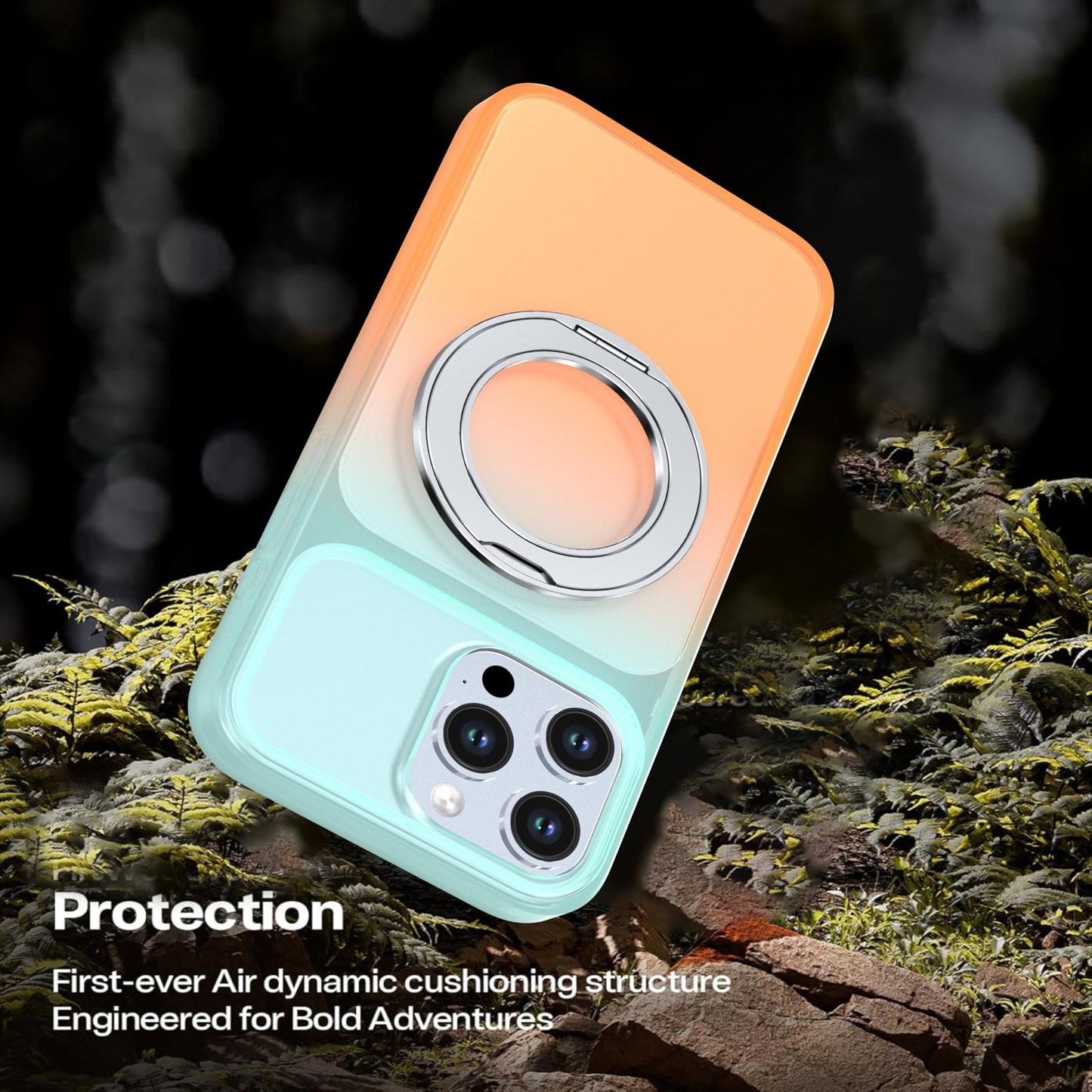 For iPhone 16 Pro Max Phantom Skin Feel Gradient 360 Degree Rotating Holder Phone Case(Orange)