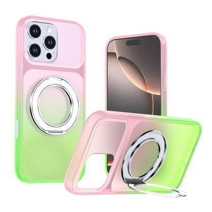 For iPhone 16 Pro Max Phantom Skin Feel Gradient 360 Degree Rotating Holder Phone Case(Pink)