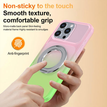 For iPhone 16 Pro Max Phantom Skin Feel Gradient 360 Degree Rotating Holder Phone Case(Pink)