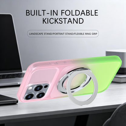 For iPhone 16 Pro Max Phantom Skin Feel Gradient 360 Degree Rotating Holder Phone Case(Pink)