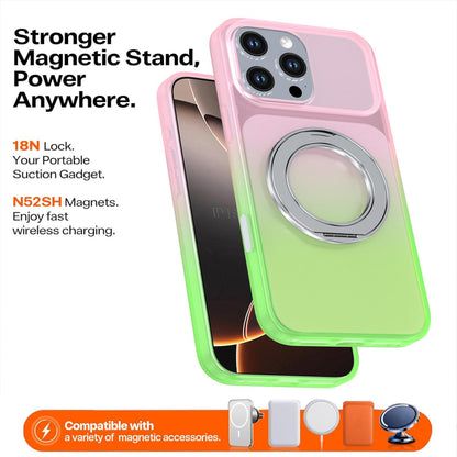 For iPhone 16 Pro Max Phantom Skin Feel Gradient 360 Degree Rotating Holder Phone Case(Pink)