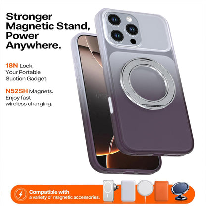 For iPhone 16 Pro Max Phantom Skin Feel Gradient 360 Degree Rotating Holder Phone Case(Grey)