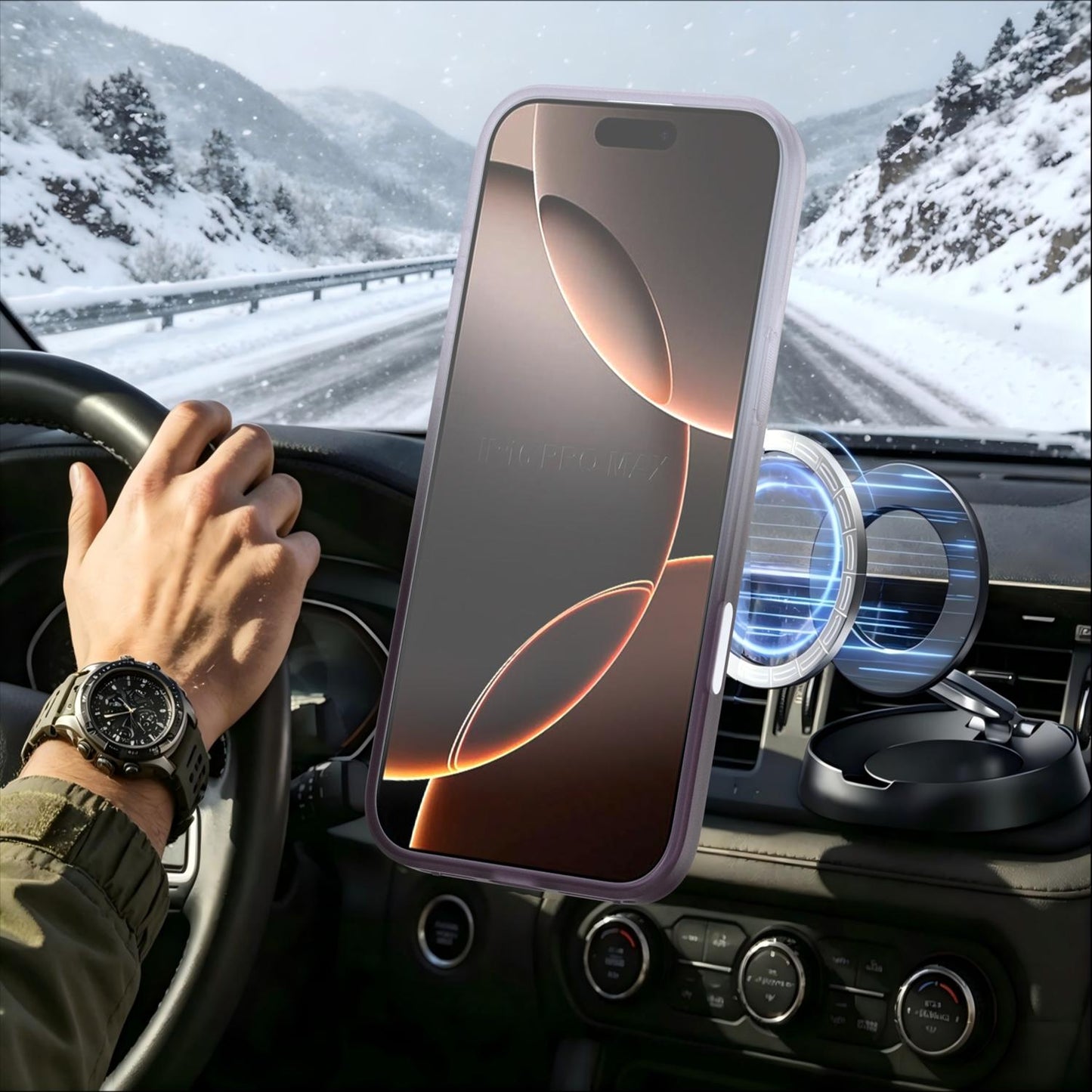 For iPhone 16 Pro Max Phantom Skin Feel Gradient 360 Degree Rotating Holder Phone Case(Grey)