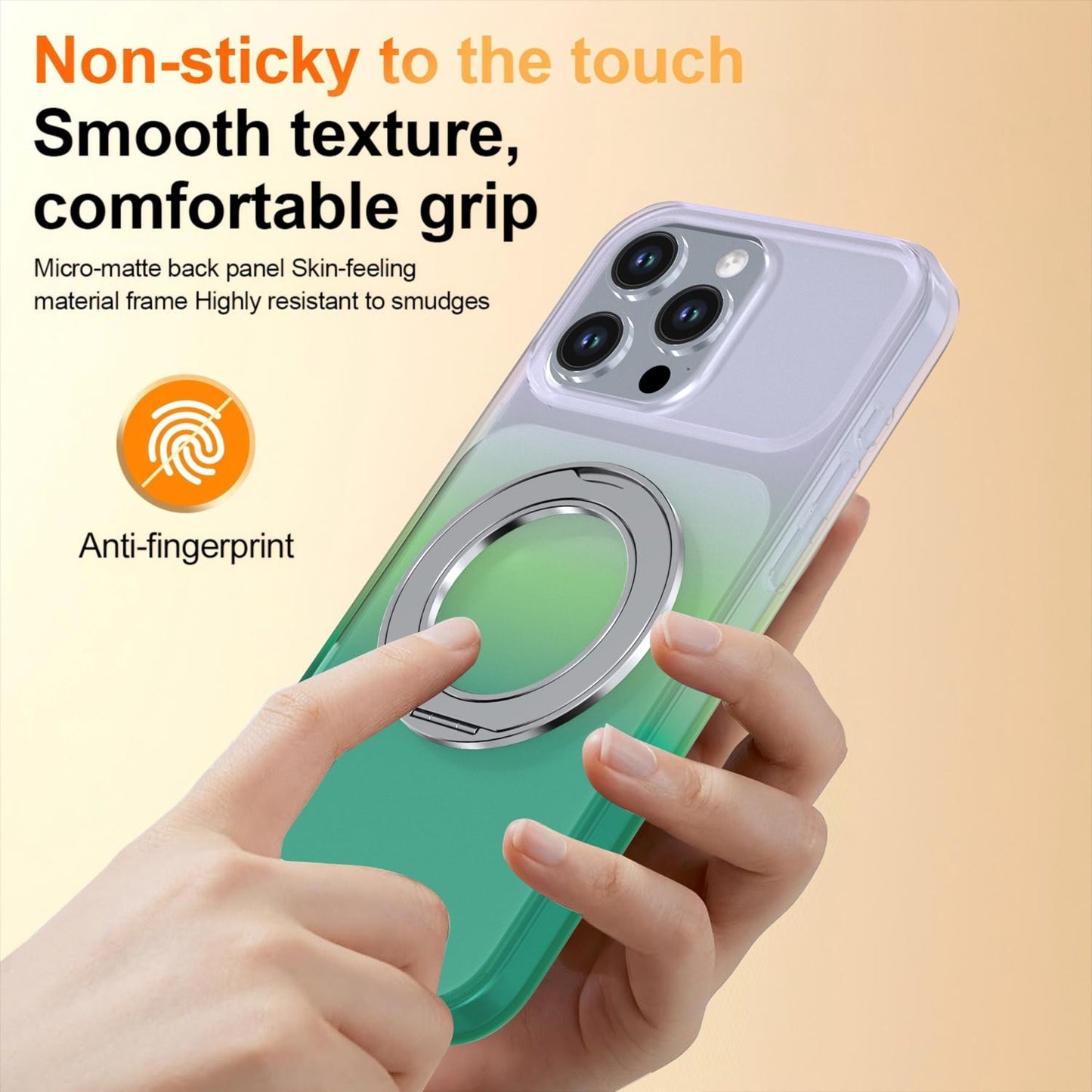 For iPhone 16 Pro Max Phantom Skin Feel Gradient 360 Degree Rotating Holder Phone Case(Green)