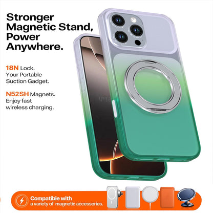 For iPhone 16 Pro Max Phantom Skin Feel Gradient 360 Degree Rotating Holder Phone Case(Green)