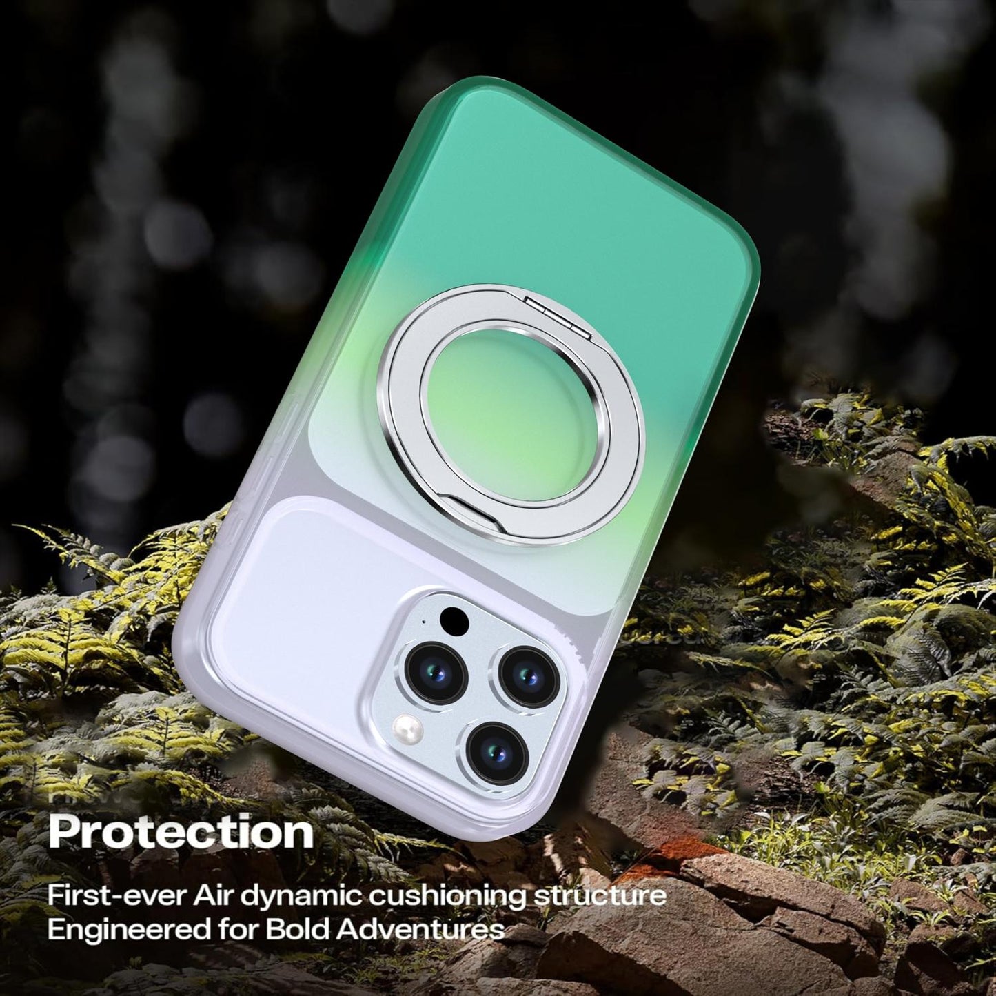For iPhone 16 Pro Max Phantom Skin Feel Gradient 360 Degree Rotating Holder Phone Case(Green)