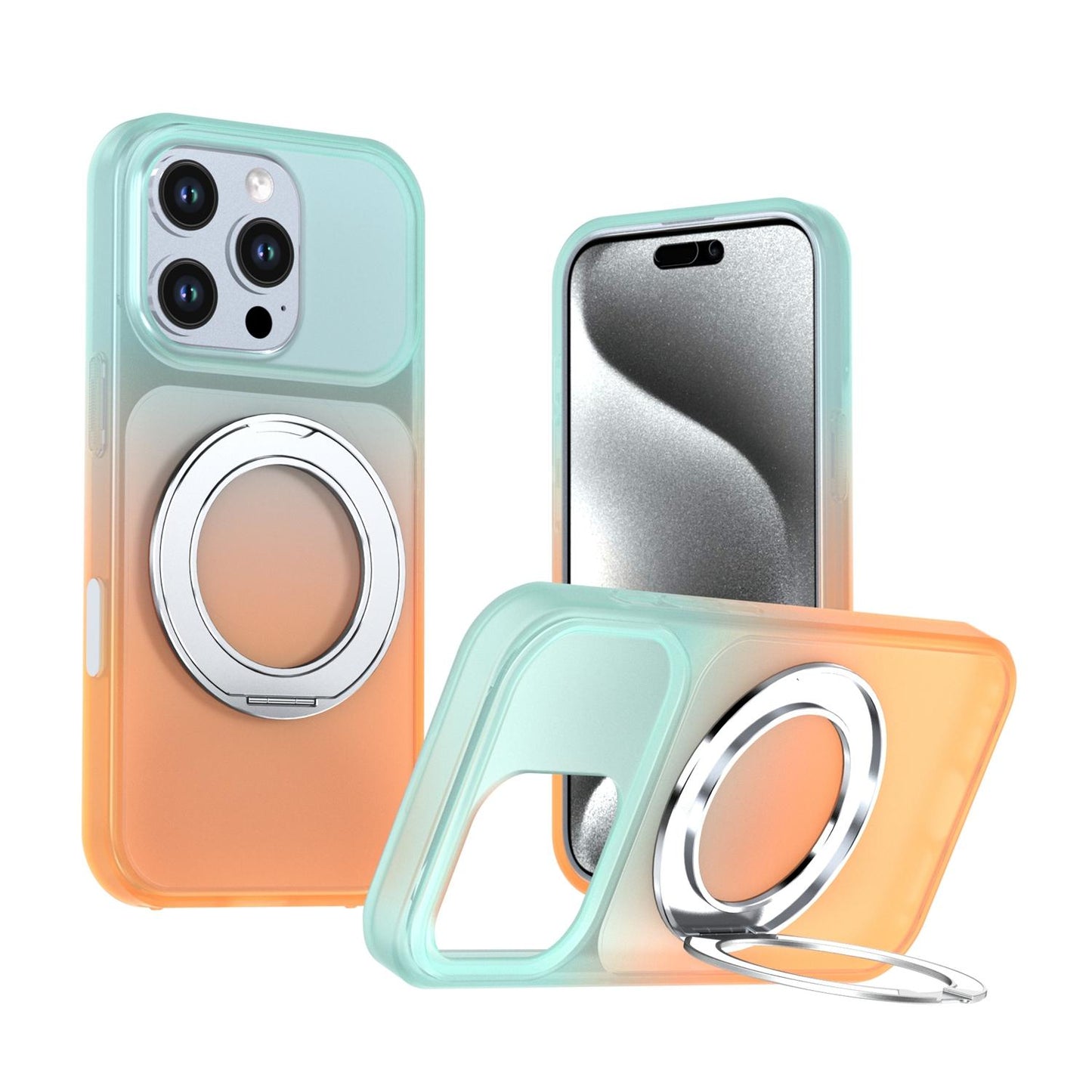 For iPhone 16 Pro Phantom Skin Feel Gradient 360 Degree Rotating Holder Phone Case(Orange)