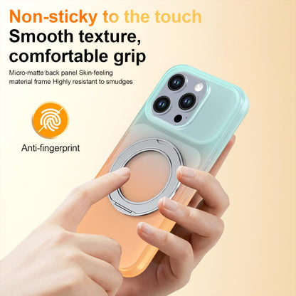 For iPhone 16 Pro Phantom Skin Feel Gradient 360 Degree Rotating Holder Phone Case(Orange)