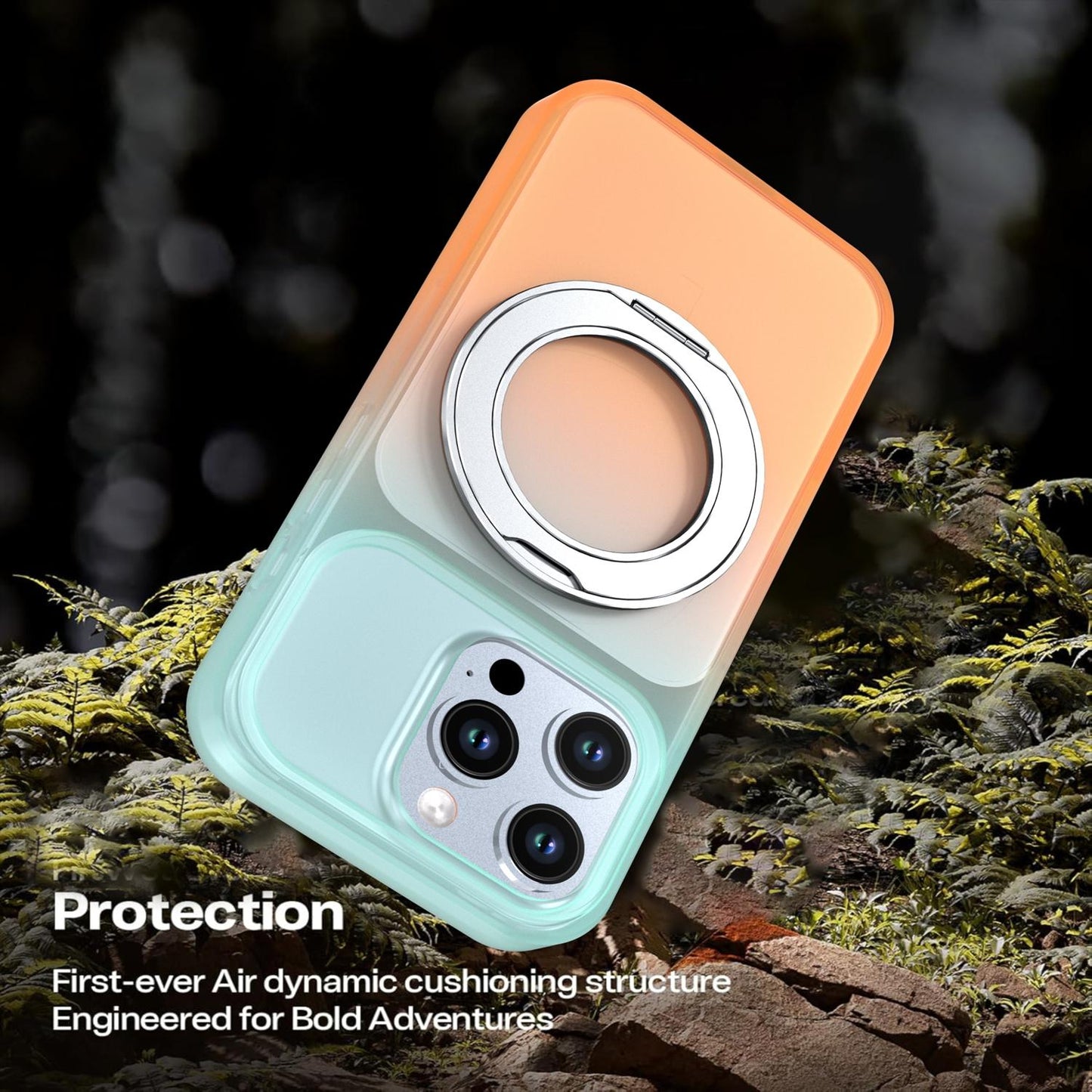 For iPhone 16 Pro Phantom Skin Feel Gradient 360 Degree Rotating Holder Phone Case(Orange)