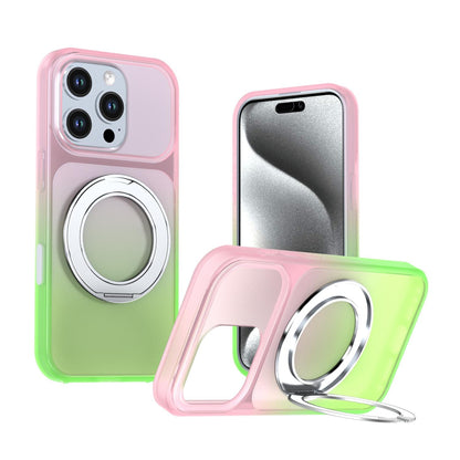 For iPhone 16 Pro Phantom Skin Feel Gradient 360 Degree Rotating Holder Phone Case(Pink)