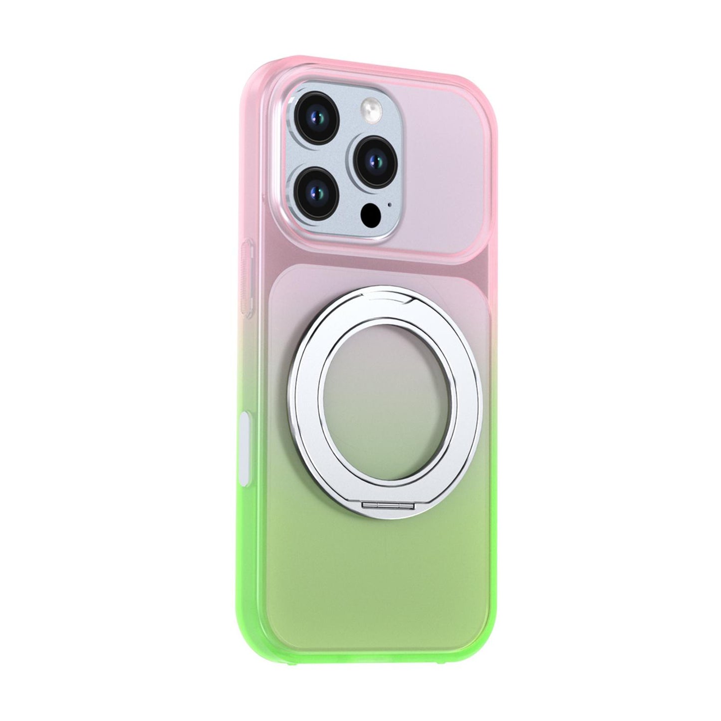 For iPhone 16 Pro Phantom Skin Feel Gradient 360 Degree Rotating Holder Phone Case(Pink)