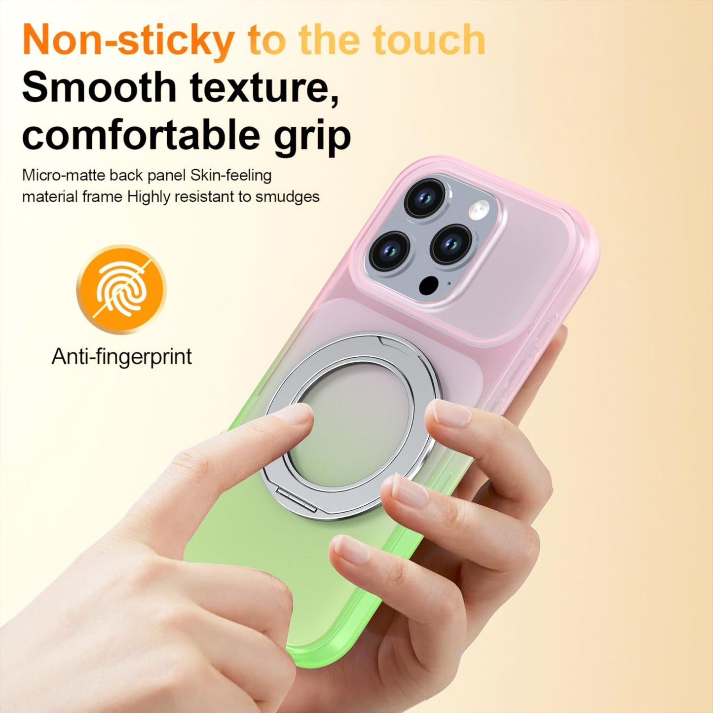 For iPhone 16 Pro Phantom Skin Feel Gradient 360 Degree Rotating Holder Phone Case(Pink)