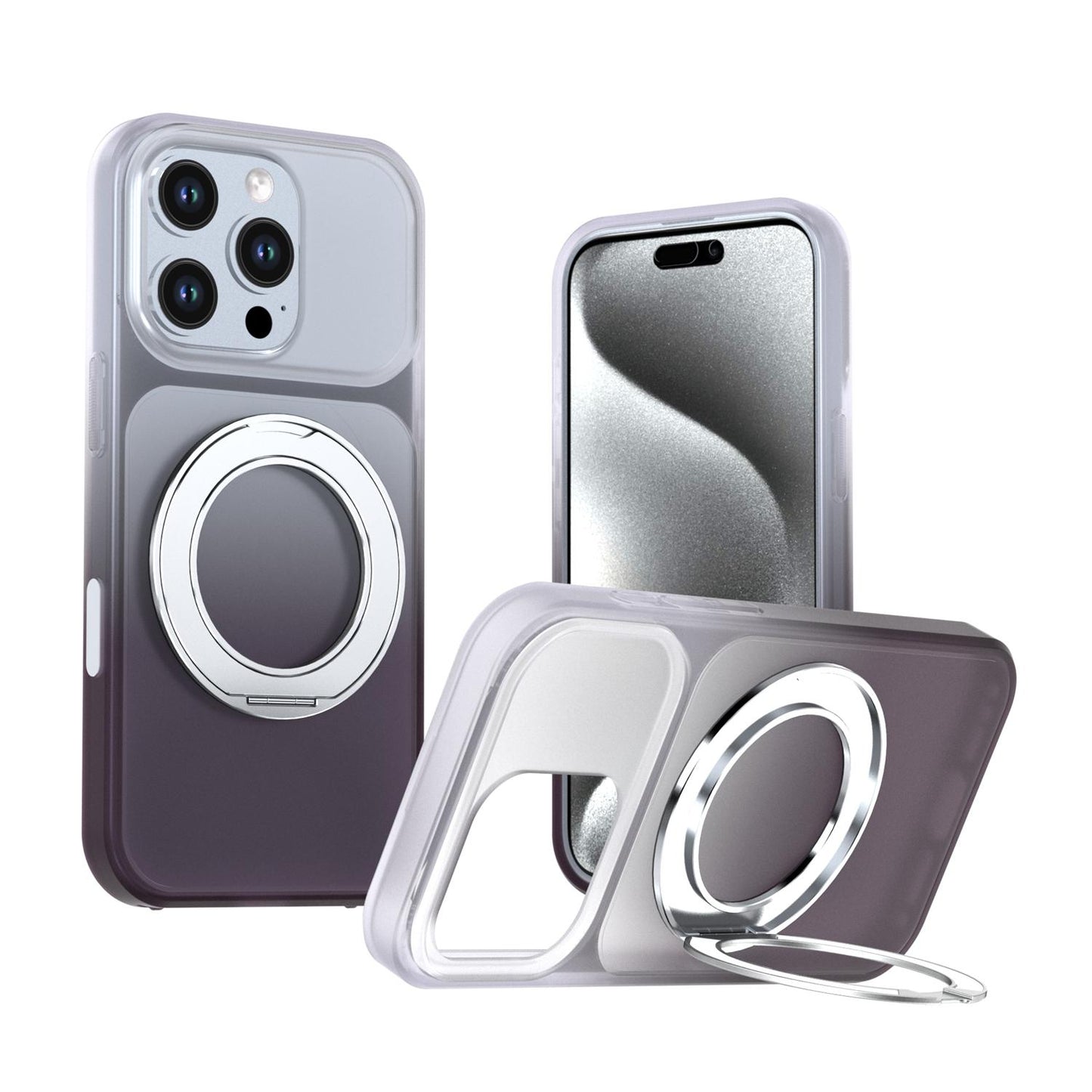 For iPhone 16 Pro Phantom Skin Feel Gradient 360 Degree Rotating Holder Phone Case(Grey)