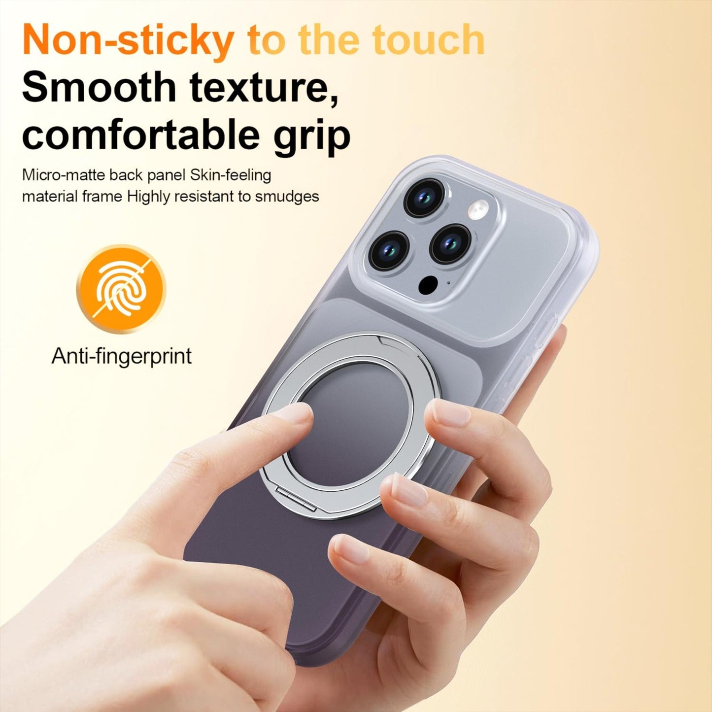 For iPhone 16 Pro Phantom Skin Feel Gradient 360 Degree Rotating Holder Phone Case(Grey)
