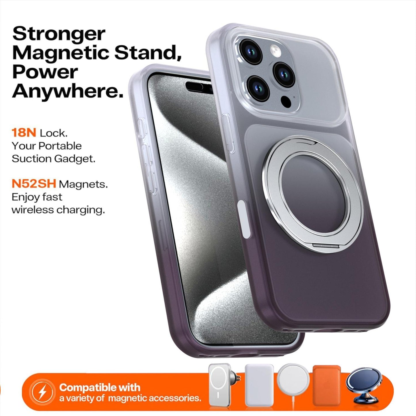 For iPhone 16 Pro Phantom Skin Feel Gradient 360 Degree Rotating Holder Phone Case(Grey)