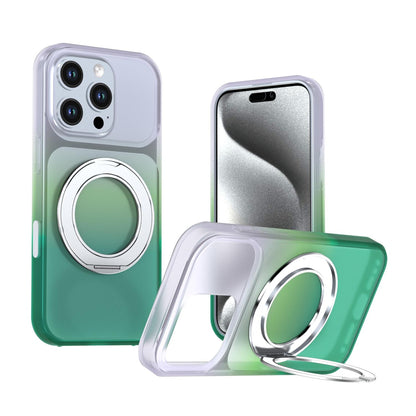 For iPhone 16 Pro Phantom Skin Feel Gradient 360 Degree Rotating Holder Phone Case(Green)