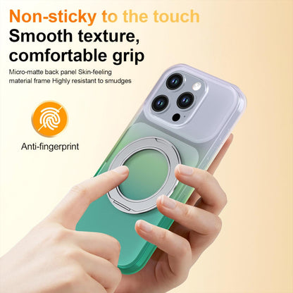 For iPhone 16 Pro Phantom Skin Feel Gradient 360 Degree Rotating Holder Phone Case(Green)