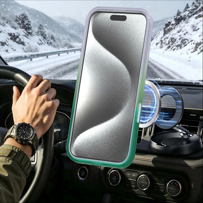 For iPhone 16 Pro Phantom Skin Feel Gradient 360 Degree Rotating Holder Phone Case(Green)