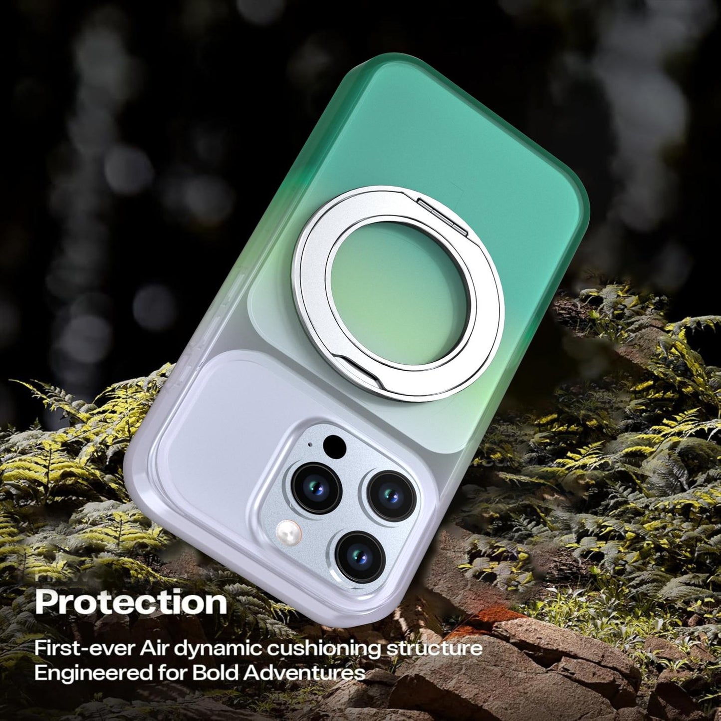 For iPhone 16 Pro Phantom Skin Feel Gradient 360 Degree Rotating Holder Phone Case(Green)