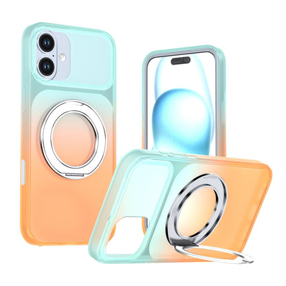 For iPhone 16 Plus Phantom Skin Feel Gradient 360 Degree Rotating Holder Phone Case(Orange)